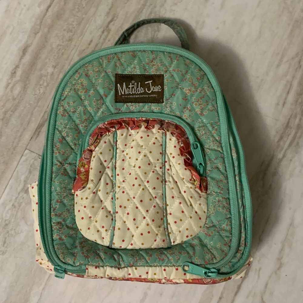 Matilda Jane Kids Quilted Mint Green and Cream Backpack